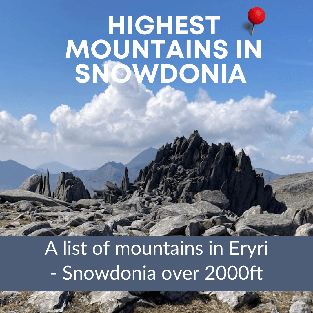 Highest Mountains and Peaks in Snowdonia / Eryri over 2000 feet in height order with their English Translations