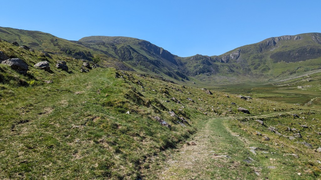 Keep walking on the lower path when you see this first pathh heading up - it's not time to start the ascent up Pen Llithrig Y Wrach just yet!