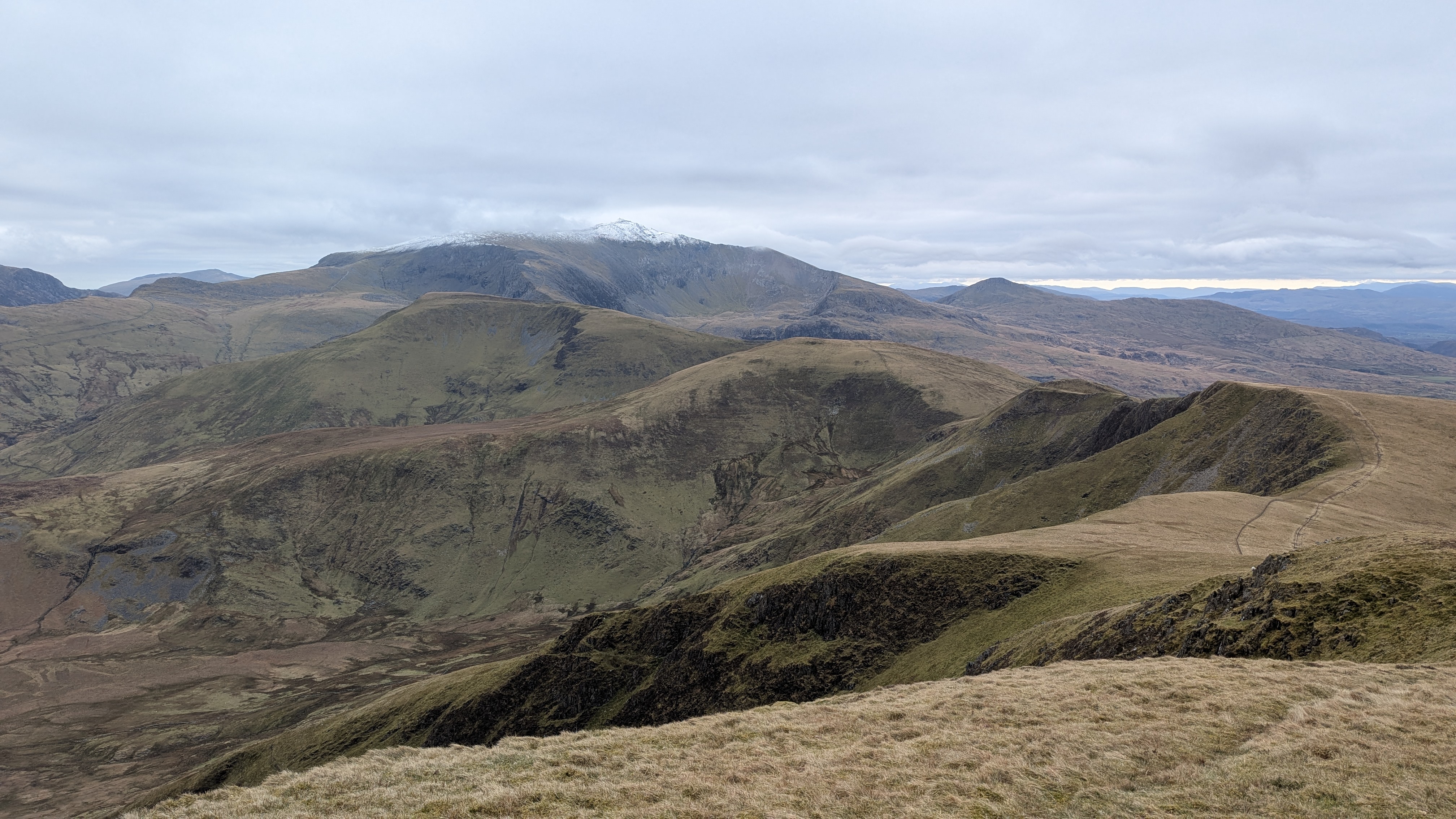 looking at Foel Coch from Foel Gron with Moel Cynhorian and YrWyddfa behind