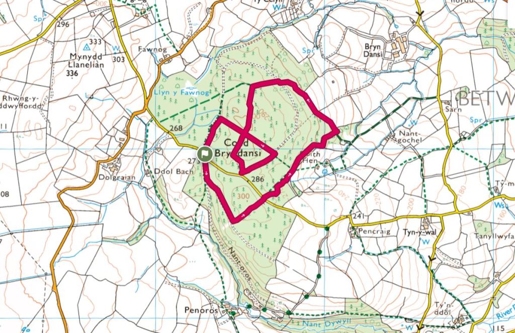coed bryndansi map circular route